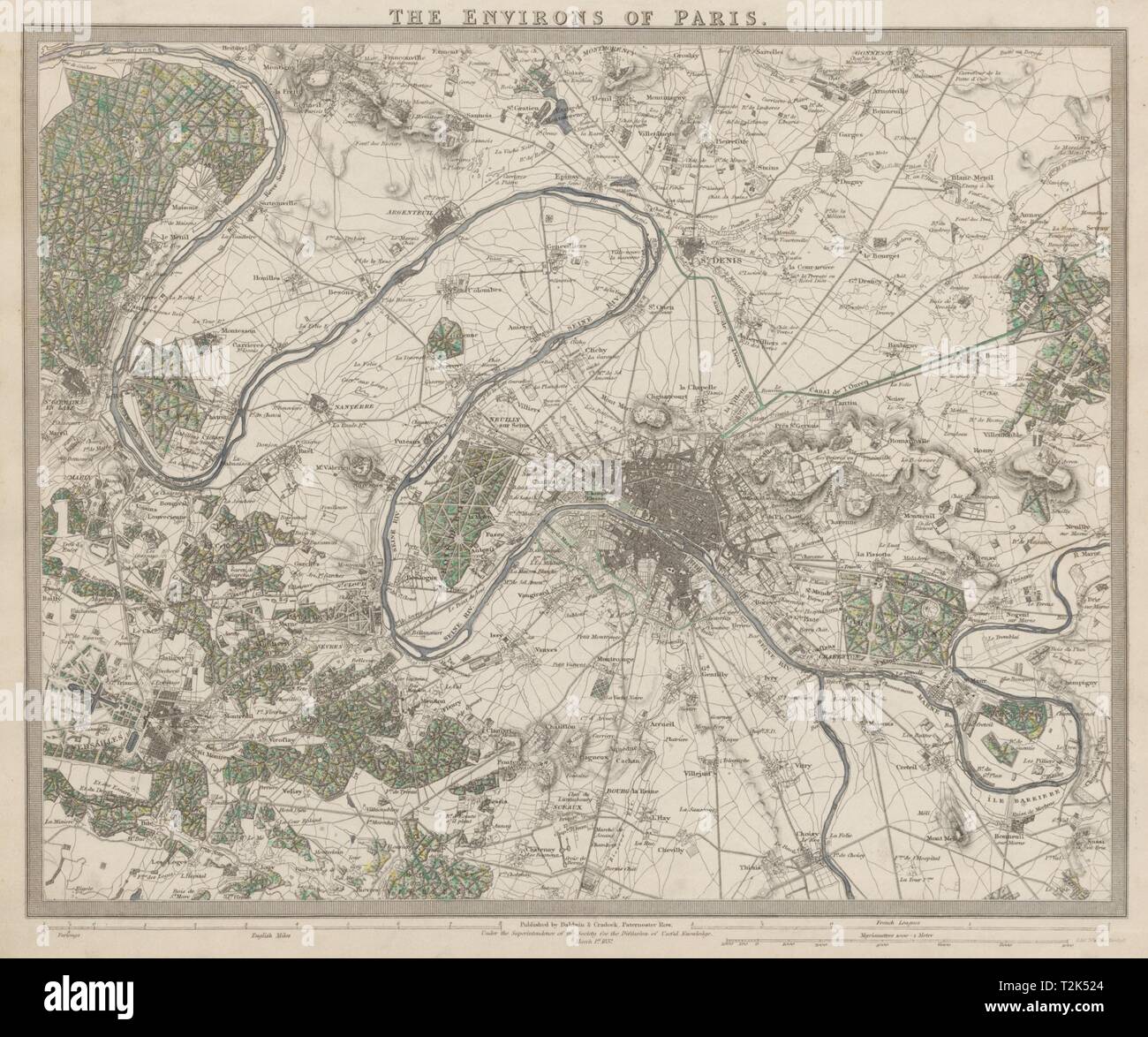 PARIS UMGEBUNG. Versailles. St Germain-en-Laye. Fontenay-sous-Bois. SDUK 1844 alte Karte Stockfoto