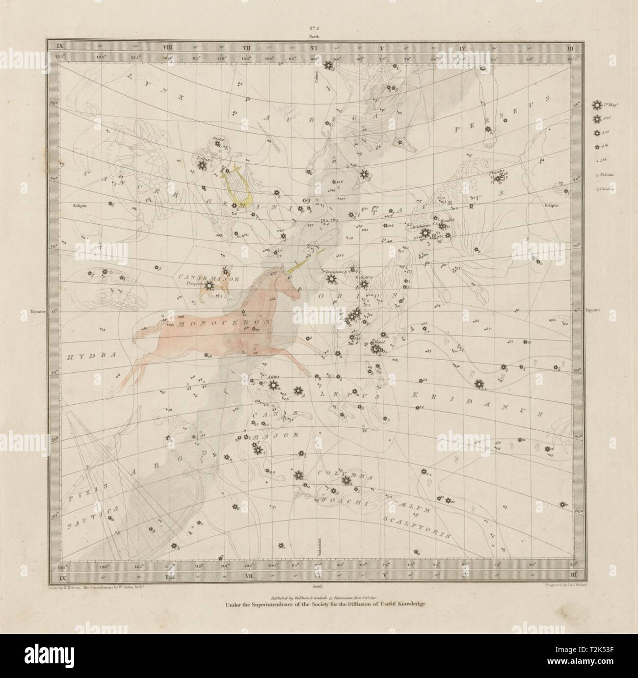 Astronomie ASTRO Star Karte Diagramm Zeichen 2 Sommersonnenwende. SDUK 1847 alte Stockfoto