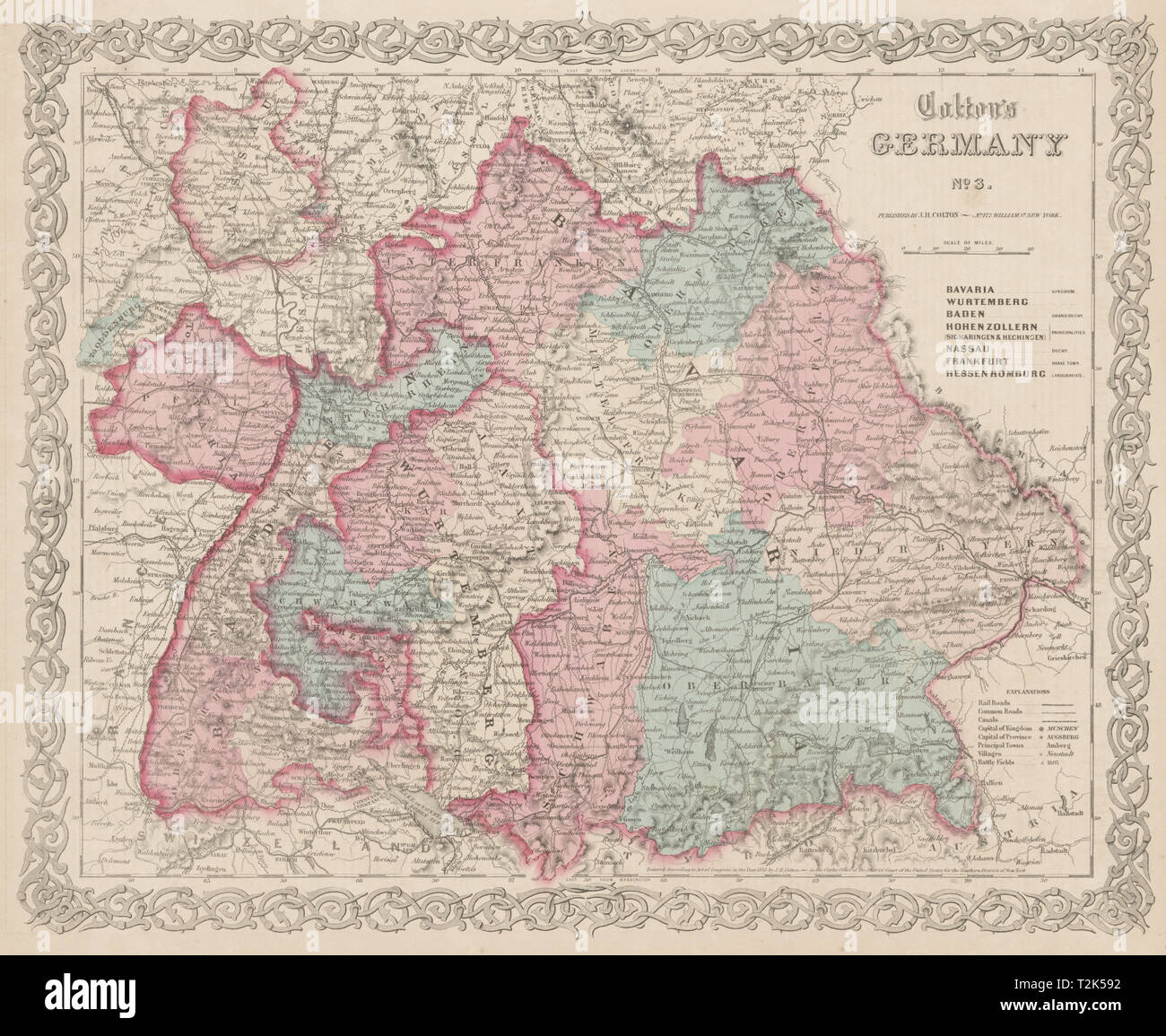 "Colton Deutschlands Nr. 3". Southern. Bayern & Baden-Württemberg 1863 alte Karte Stockfoto