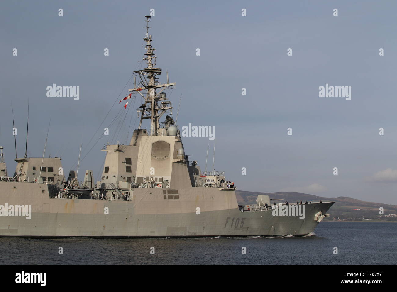 SPS Cristobal Colon (F105), Alvaro de Bazan-Klasse Fregatte durch die Spanische Marine betrieben, bei Ihrer Ankunft für Übung gemeinsame Krieger 19-1. Stockfoto