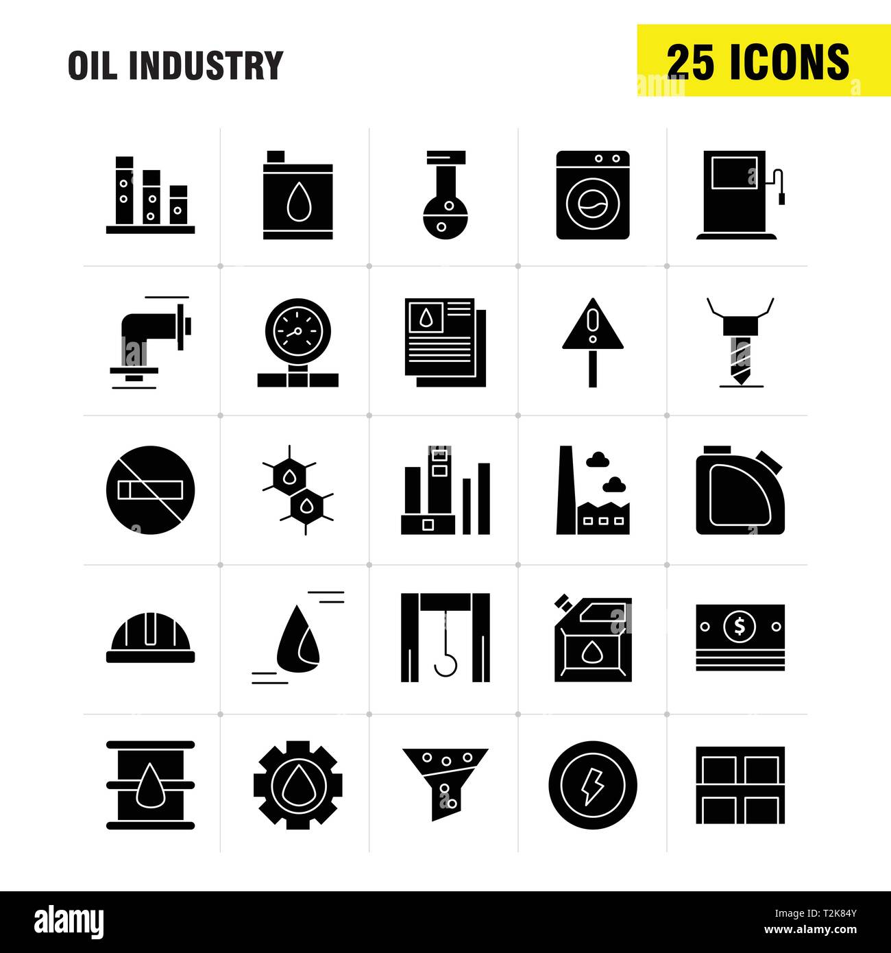 Öl Industrie solide Glyph Icon Pack für Designer und Entwickler. Symbole von Gewicht, Größe, Gewicht, Dock, Factory, Industrie, Lifter, Produktion, Vecto Stock Vektor