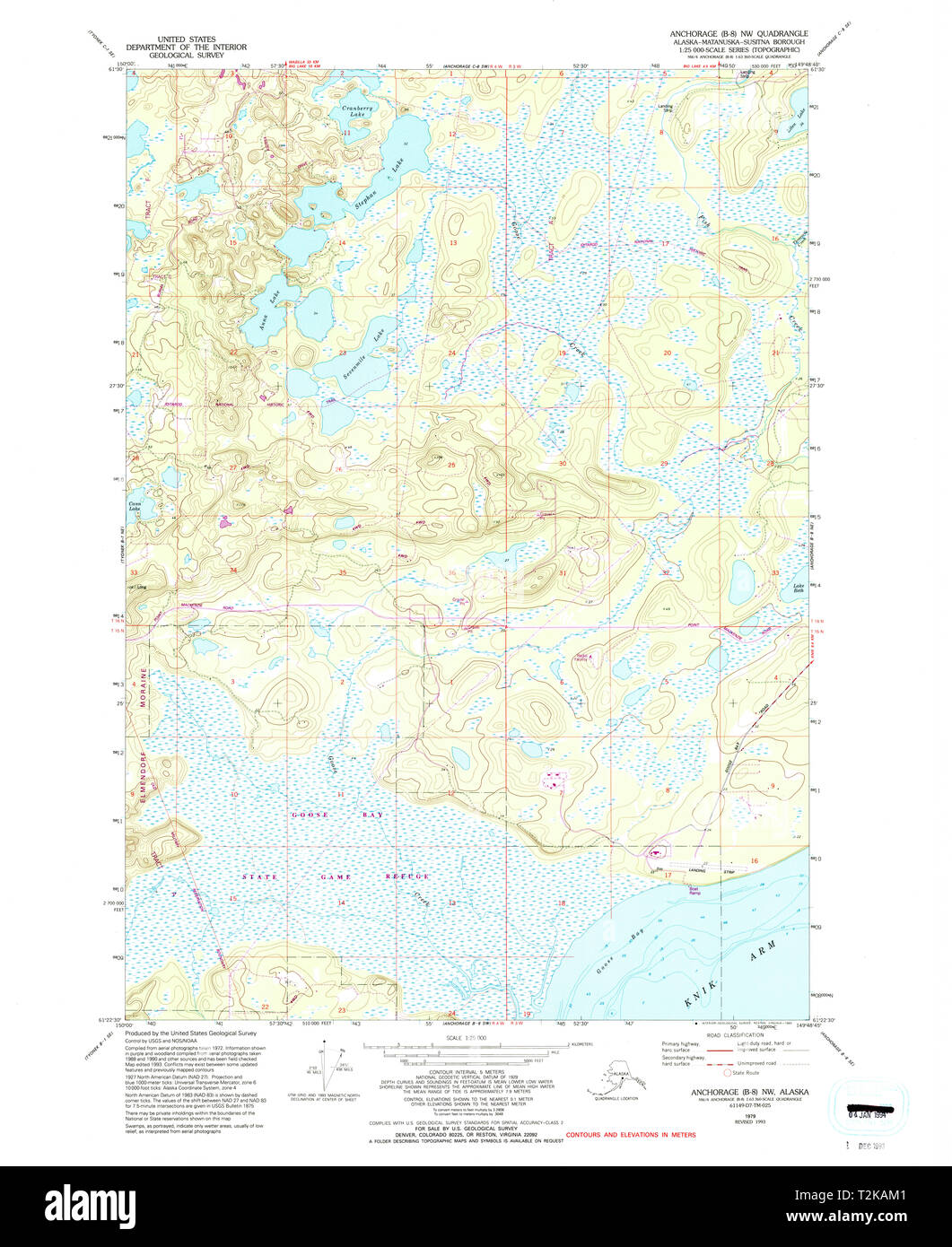 USGS TOPO Karte Alaska Anchorage, AK B-8 NW 353608 1979 25000 Wiederherstellung Stockfoto