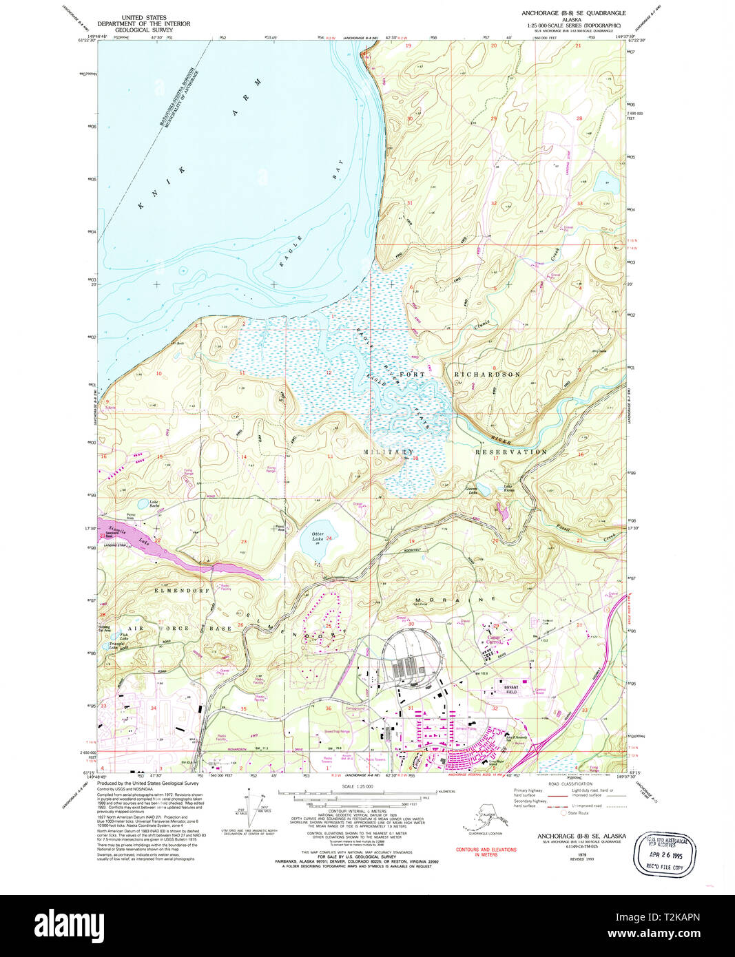 USGS TOPO Karte Alaska Anchorage, AK B-8 SE 353611 1979 25000 Wiederherstellung Stockfoto
