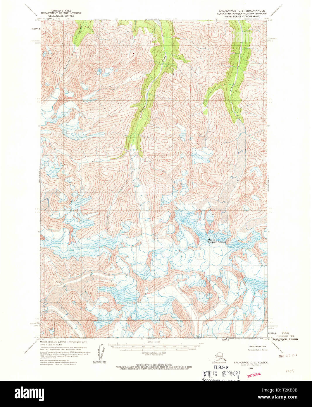 USGS TOPO Karte Alaska Anchorage, AK C-3 353991 1960 63360 Wiederherstellung Stockfoto