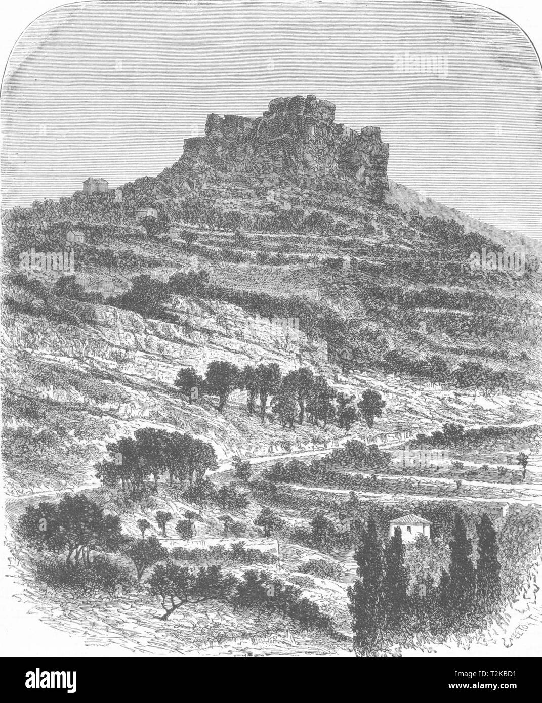 AVEYRON. Rock von Caylus, St Affrique, einem alten Hugenottischen Hochburg c 1878 Drucken Stockfoto