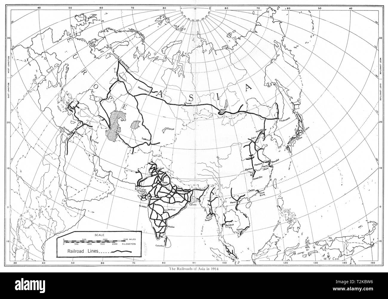 Asien. Die Eisenbahnen von Asien 1914 1948 alte vintage Karte plan plan Stockfoto