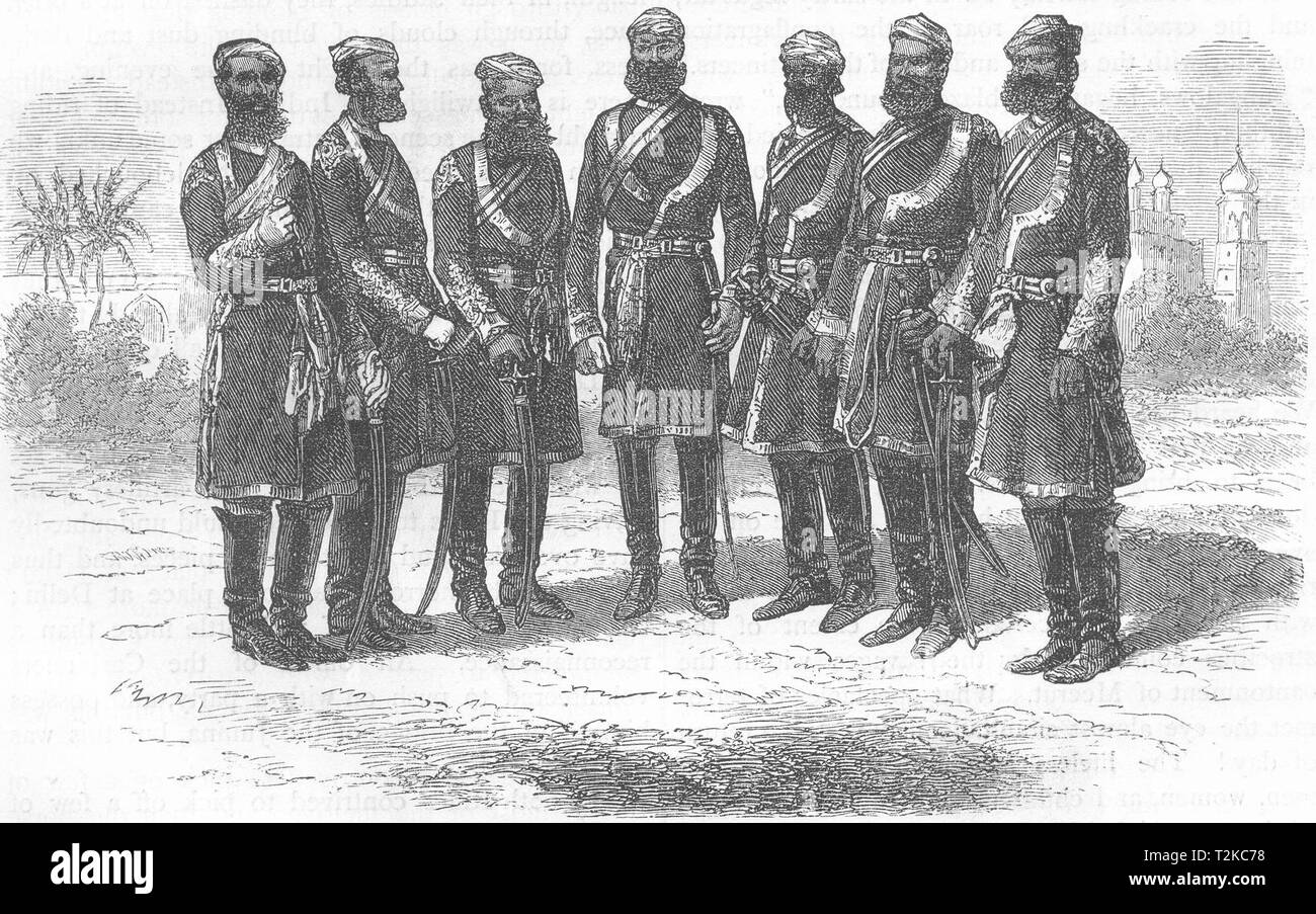 Indien. Native Offiziere der Bengalen unregelmäßige Kavallerie c 1880 alten, antiken Drucken Stockfoto