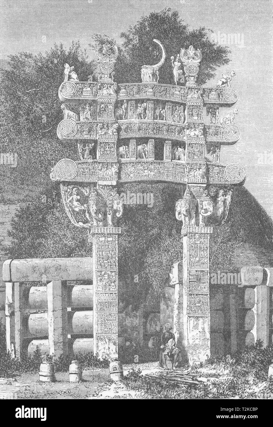 Indien. Beispiel der hinduistischen Architektur. North Gate Tempel Sanchi c 1880 alte Drucken Stockfoto