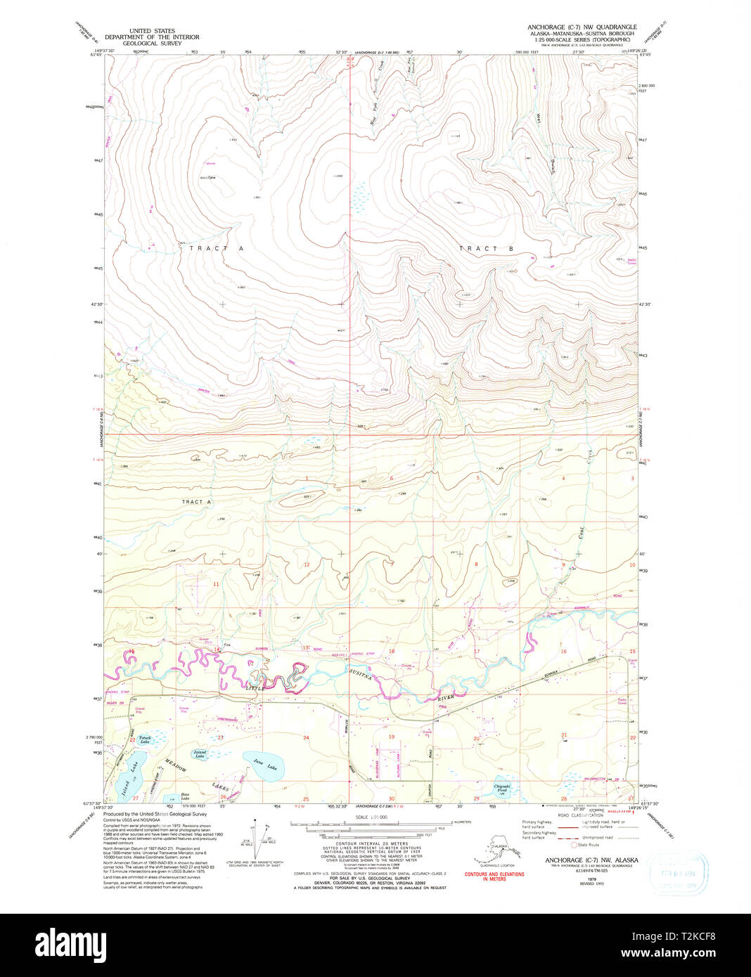 USGS TOPO Karte Alaska Anchorage, AK C-7 NW 353629 1979 25000 Wiederherstellung Stockfoto