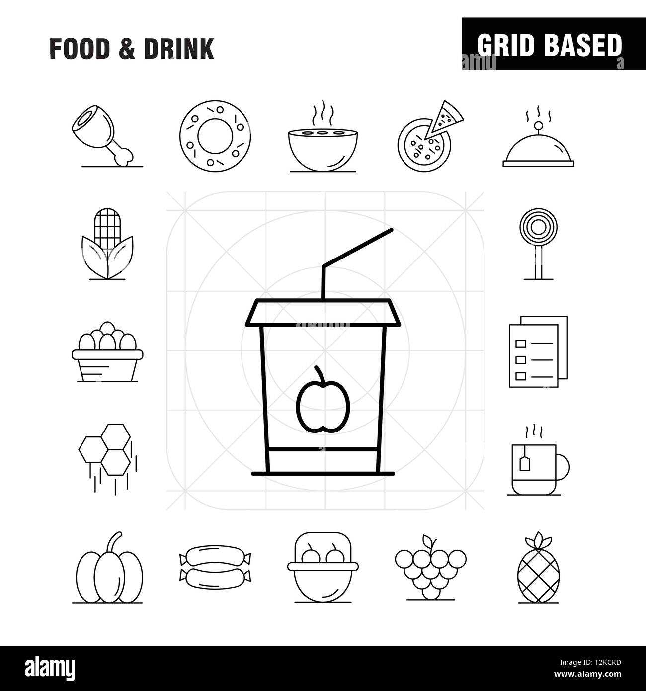 Essen und Trinken Zeile für Symbole für Infografiken, Mobile UX/UI-Kit und Print Design. Umfasst: Frühstück, Croissant, Essen, Essen, Haube, Küche, Essen, Hot Stock Vektor