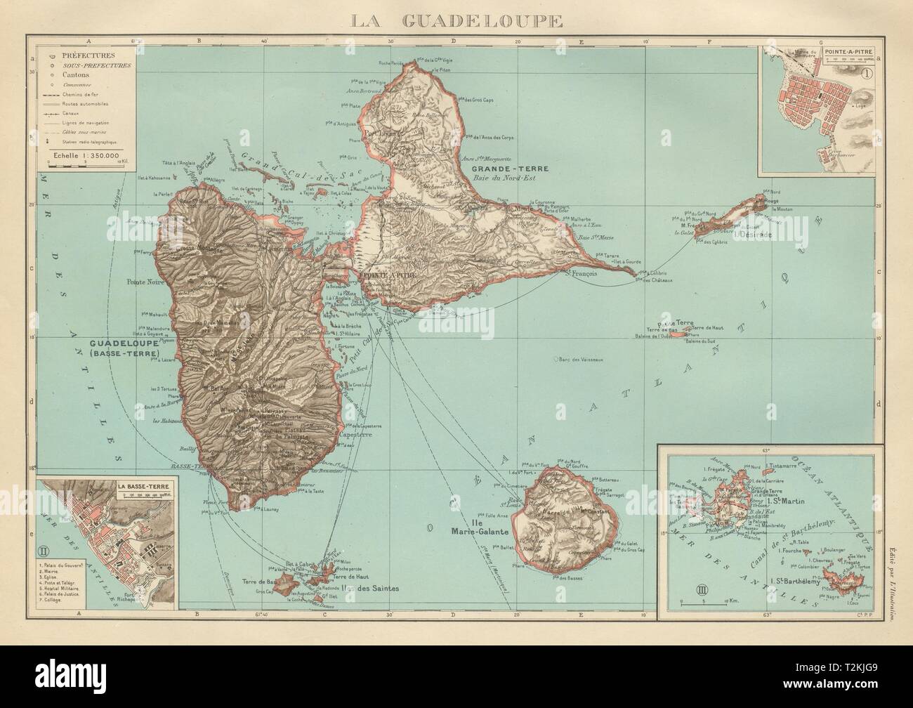 GUADELOUPE. Basse-Terre; Pointe-à-Pitre. St-Martin Saint-Barthélemy 1931 Karte Stockfoto