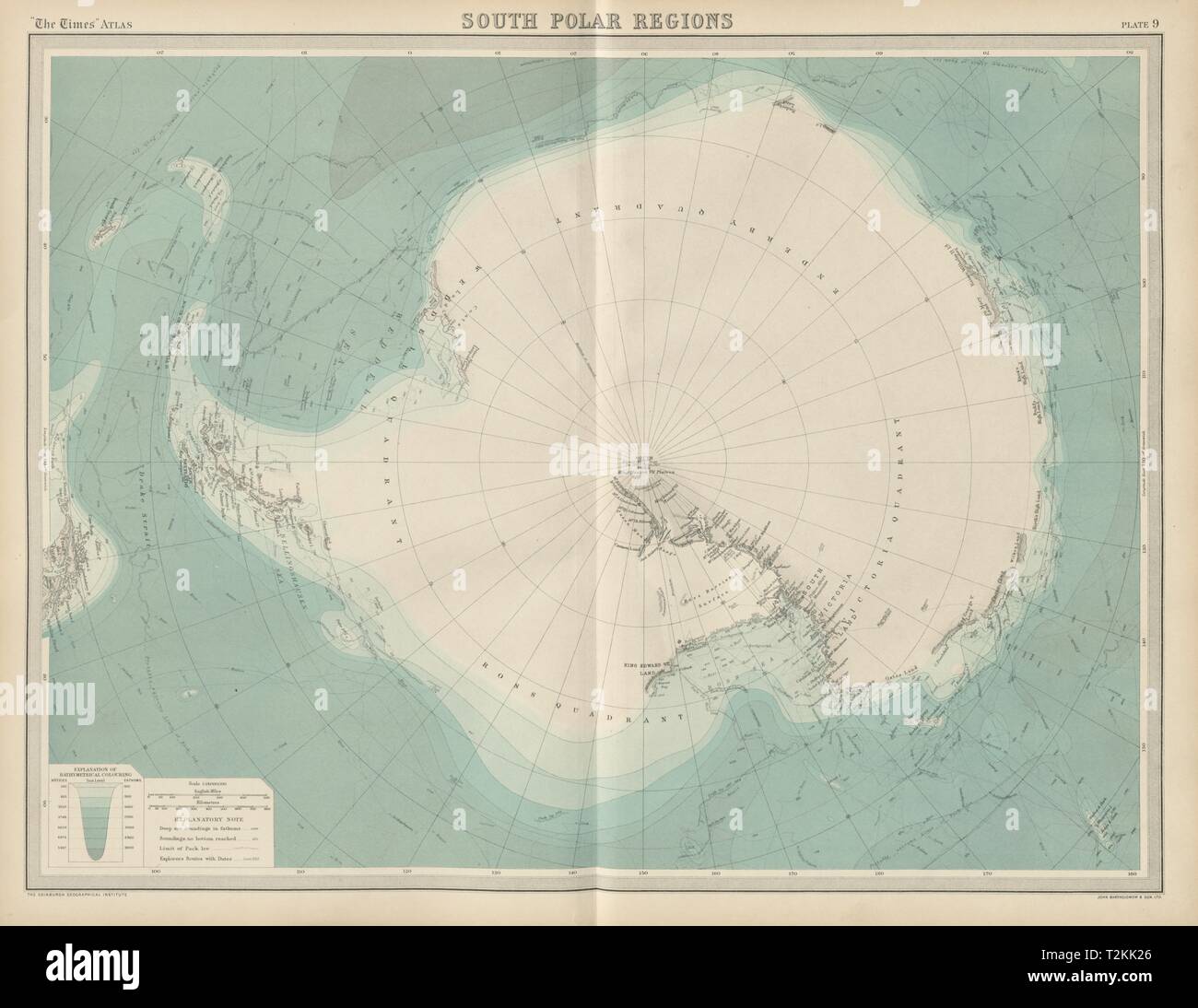 Südpol. Antarktis. Explorers Titel Scott, Amundsen Shackleton mal 1922 Karte Stockfoto