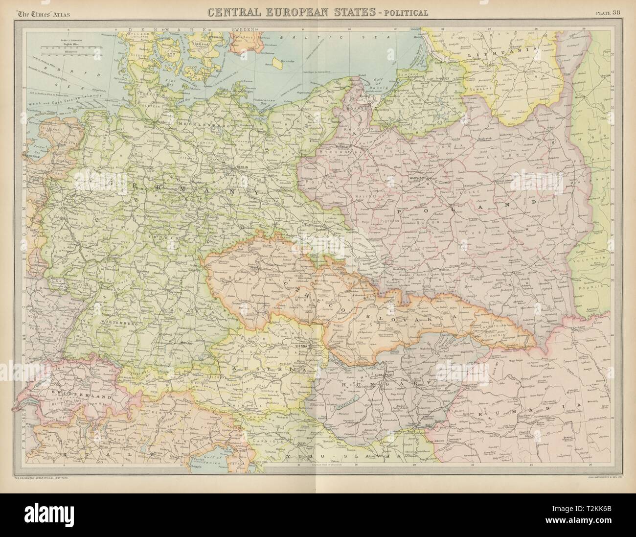 Central Europe. Deutschland Polen Tschechoslowakei Karpaten Ruthenia mal 1922 Karte Stockfoto