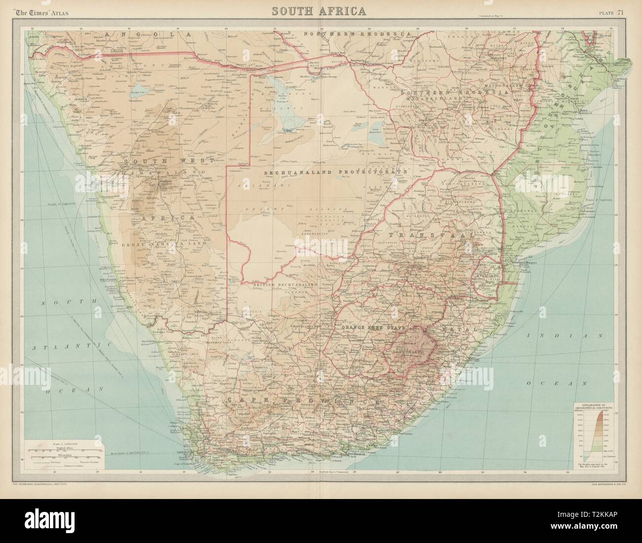 Colonial im Südlichen Afrika. Betschuanaland Rhodesien Mosambik. Mal 1922 alte Karte Stockfoto