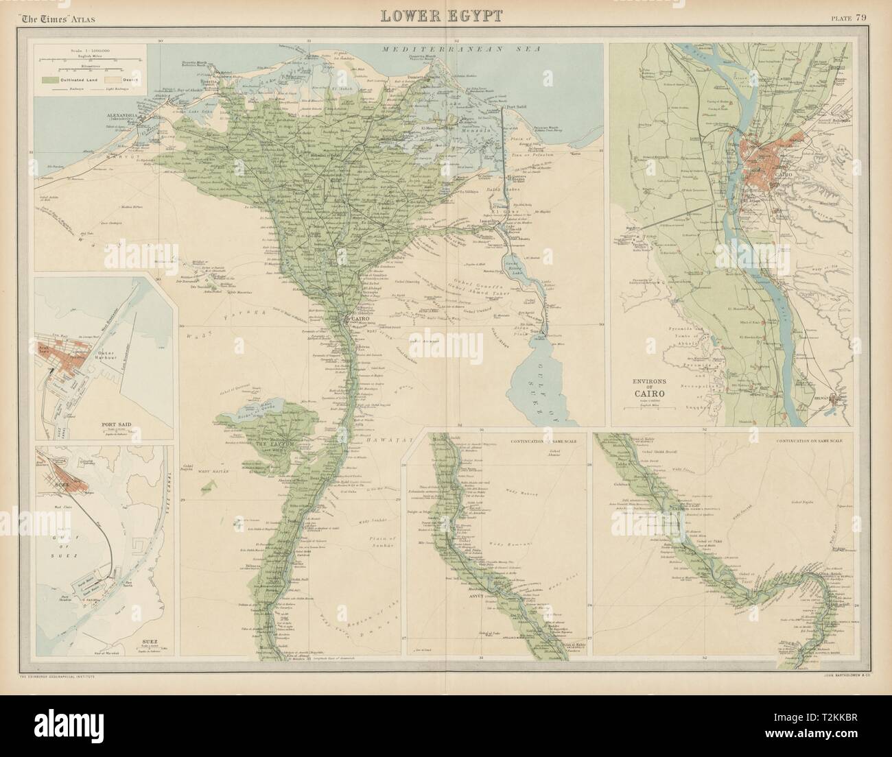 Unterägypten. Das Niltal und Delta. Kairo Umgebung. Suez. Port Said mal 1922 Karte Stockfoto