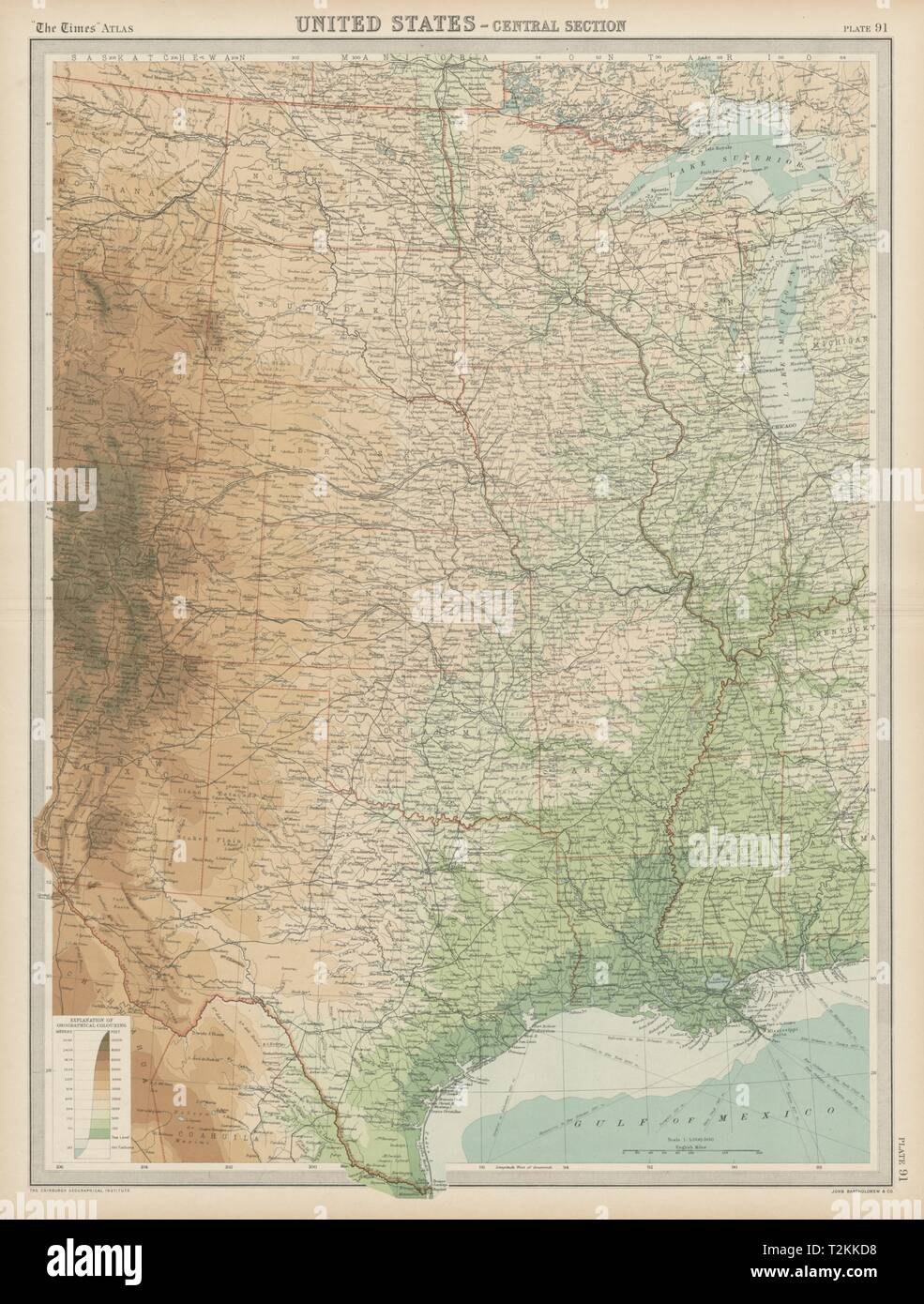 Zentralen Staaten der USA. Mississippi Valley. Mittelwesten Ebenen Rockies mal Karte 1922 Stockfoto