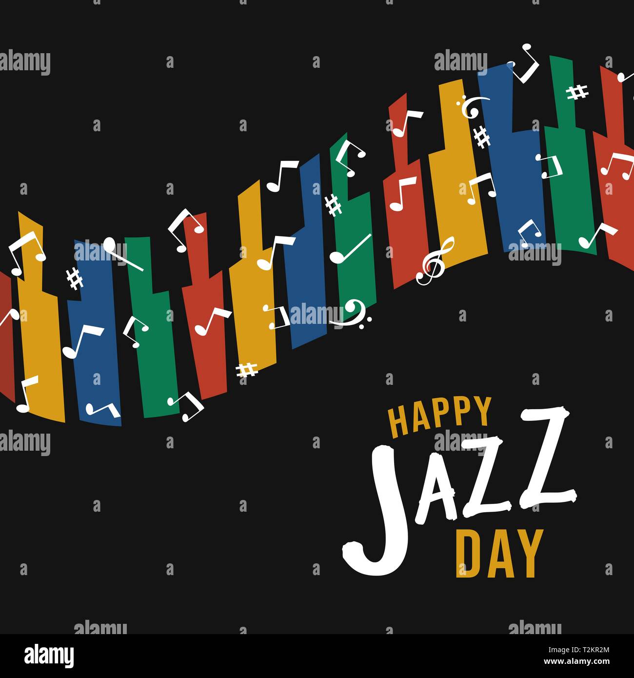 Jazz Tag Abbildung: bunte Taste Hintergrund mit Noten Dekoration für Konzert Ereignis. Stock Vektor