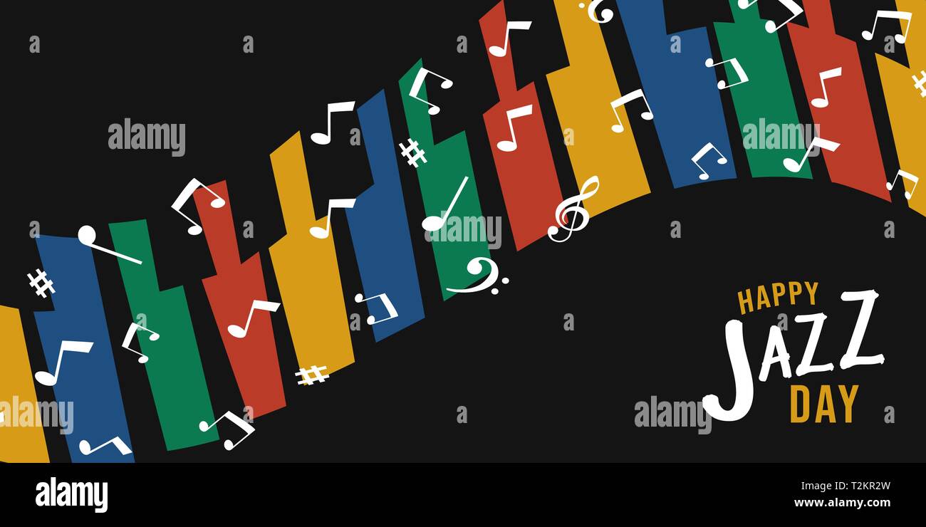 Jazz Tag Abbildung: bunte Taste Hintergrund mit Noten Dekoration für Konzert Ereignis. Stock Vektor