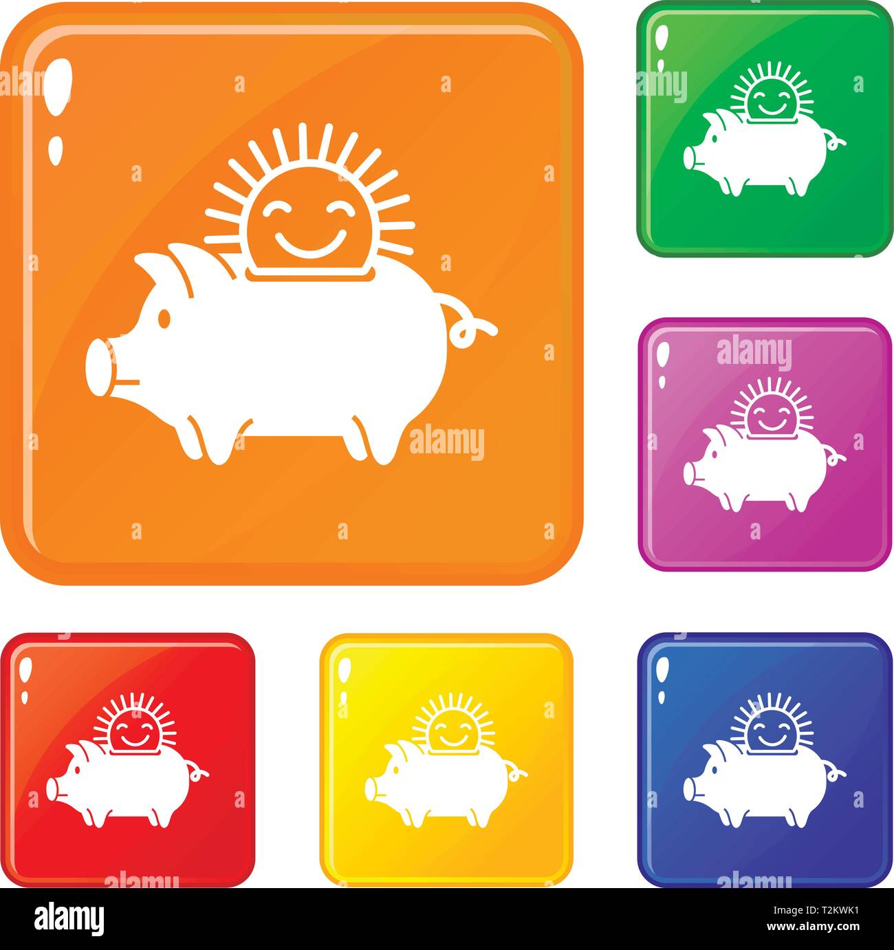 Sun Sparschwein Icons Set Sammlung Vektor 6 Farbe auf weißem Hintergrund Stock Vektor