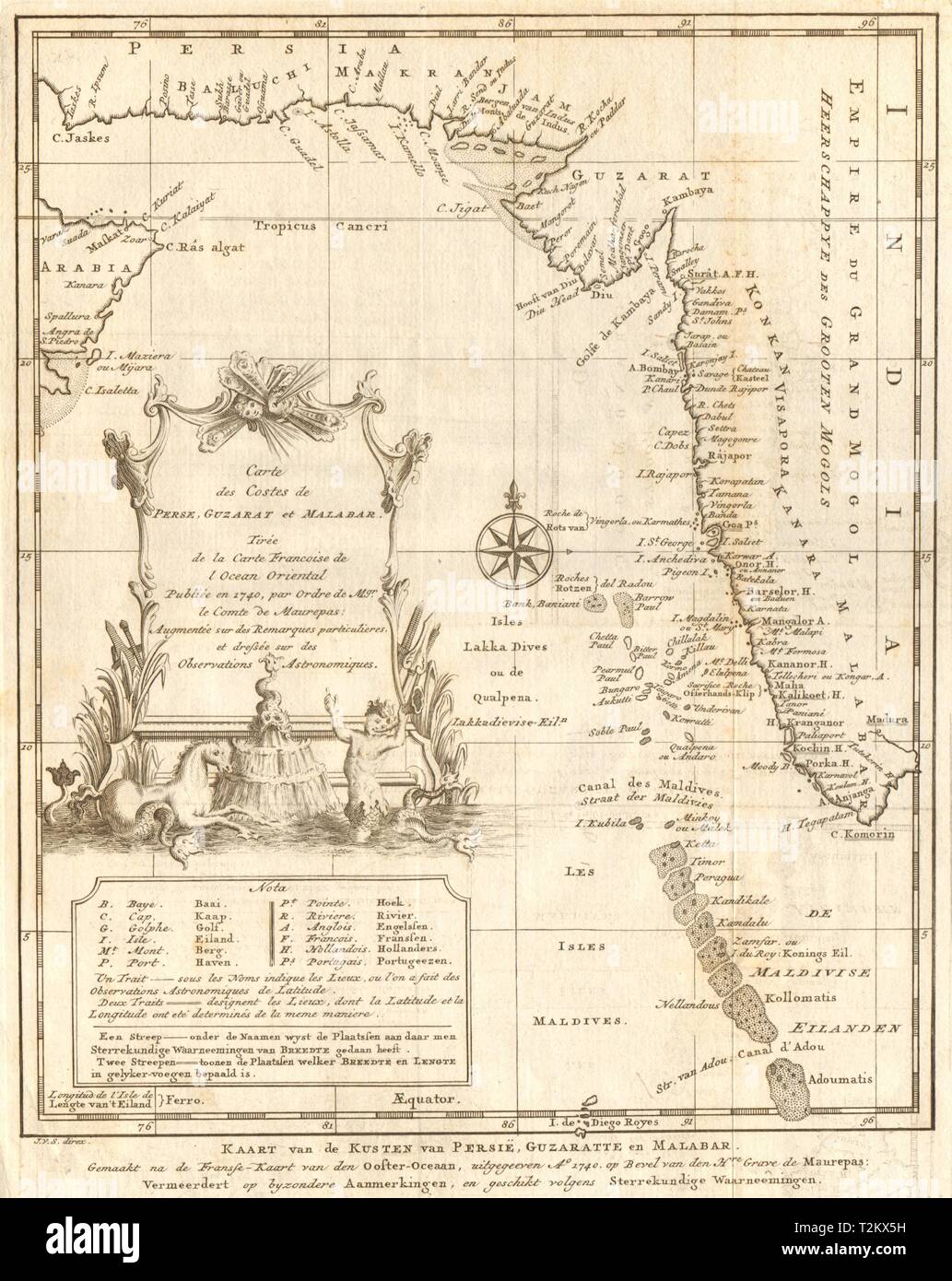 "Côtes de Perse, Guzarat & Malabar". Arabische Meer. Persien. BELLIN/SCHLEY 1747 Karte Stockfoto