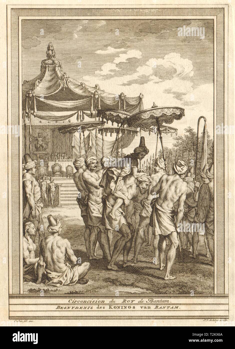 Die Beschneidung des Königs oder Sultan von Banten (Bantam), Java. SCHLEY Drucken 1747 Stockfoto
