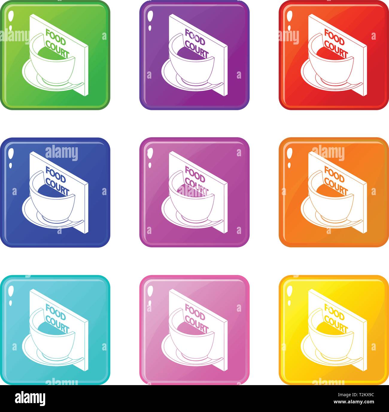 Food Court Icons Set 9 Colour Collection isoliert auf Weiss für jedes Design Stock Vektor