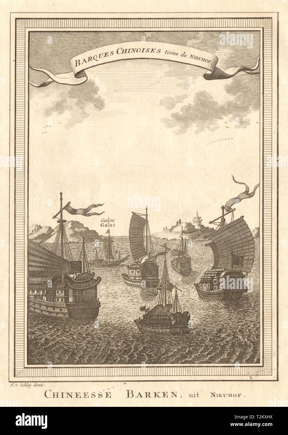 "Barques Chinoises". China. Chinesische Dschunken oder Boote. SCHLEY 1749 alten Drucken Stockfoto