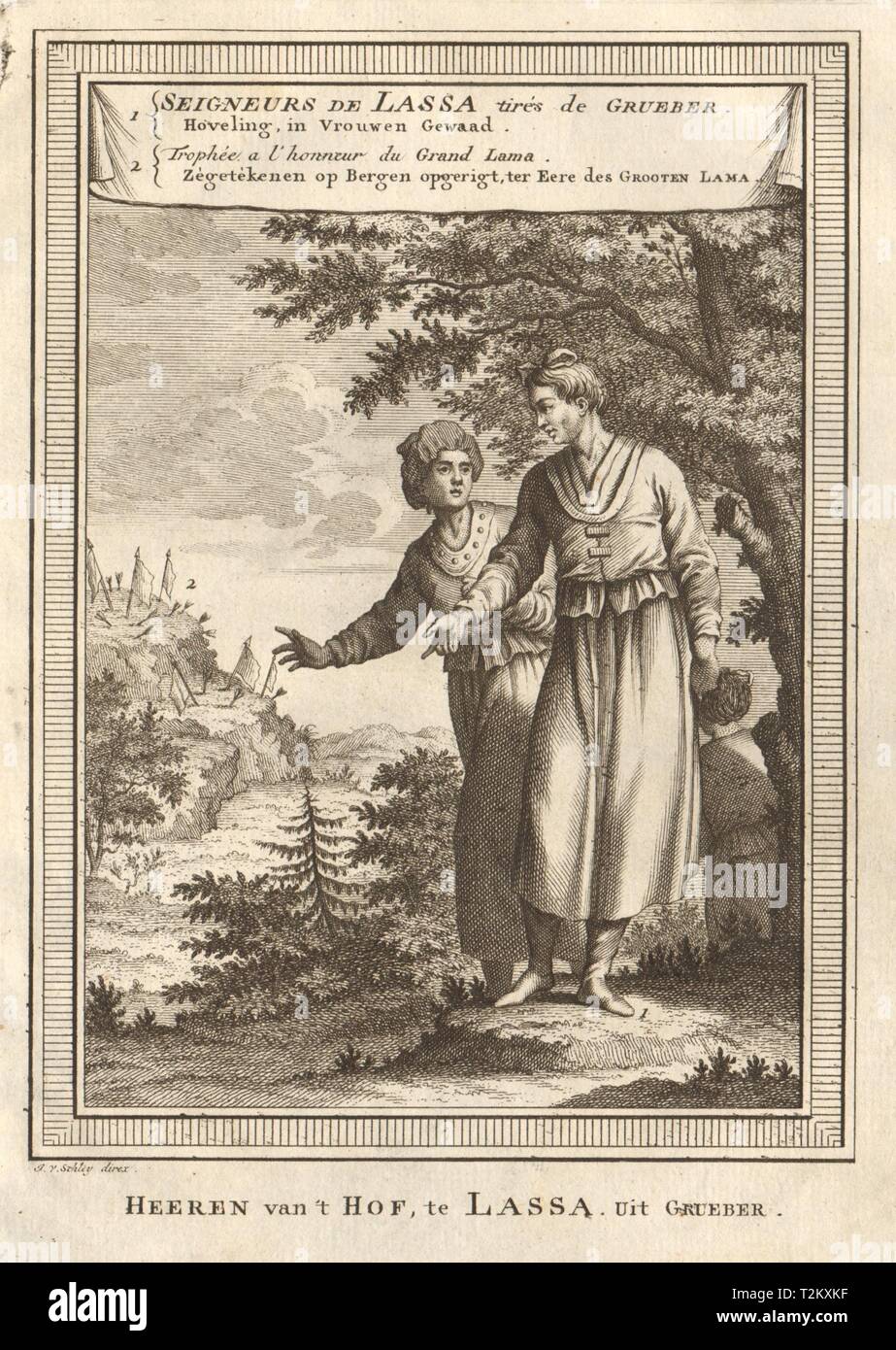 Der eigneurs de Lassa". Höflinge von Lhasa. Tibetische Gebetsfahnen. SCHLEY 1749 Stockfoto Der eigneurs de Lassa". Höflinge von Lhasa. Tibetische Gebetsfahnen. SCHLEY 1749 Stockfoto