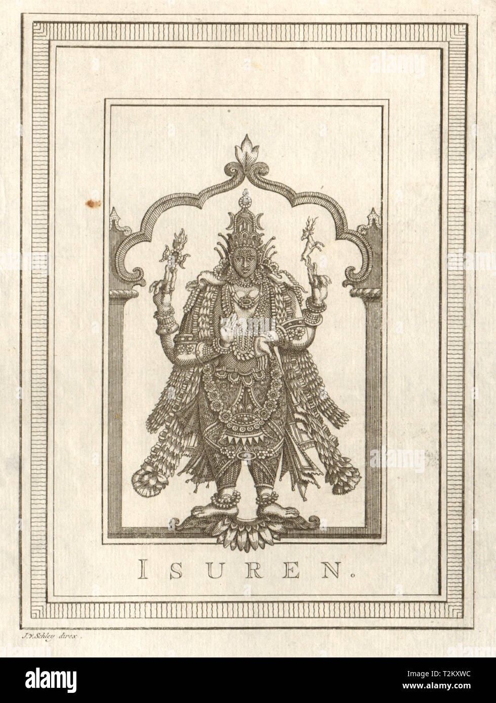 'Isuren'. Indien. Shiva. Hinduistische Gottheit Gottes. SCHLEY 1755 alte antike Bild drucken Stockfoto
