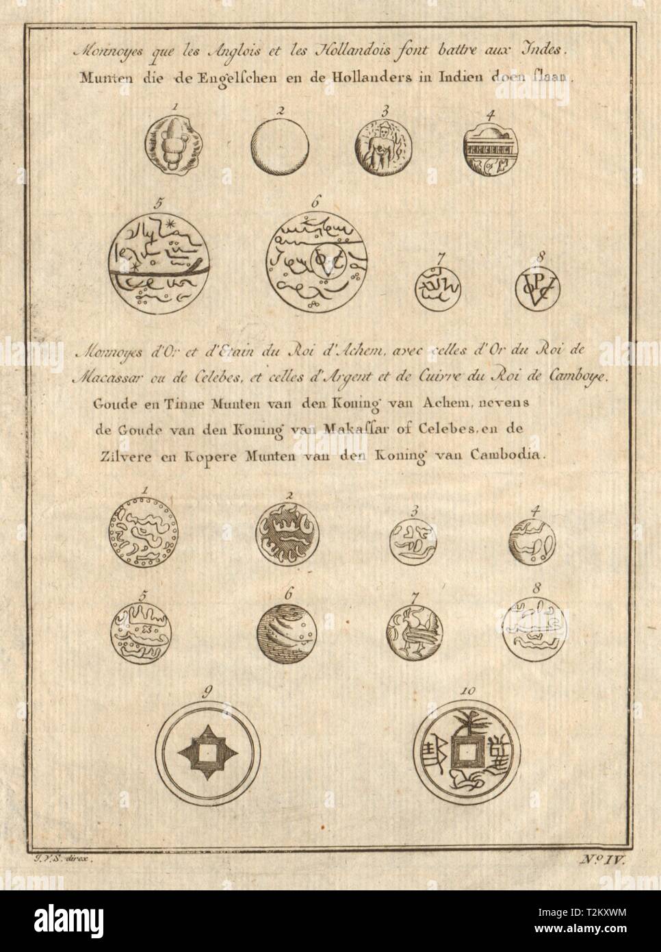 Münzen. Englisch/Niederländisch Ostindien. Aceh, Makassar Sulawesi, Kambodscha. SCHLEY 1755 Stockfoto