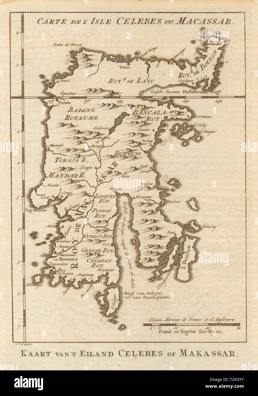 'Carte de I'Isle Celebes ou Macassar'. Sulawesi. BELLIN/SCHLEY 1757 alte Karte Stockfoto