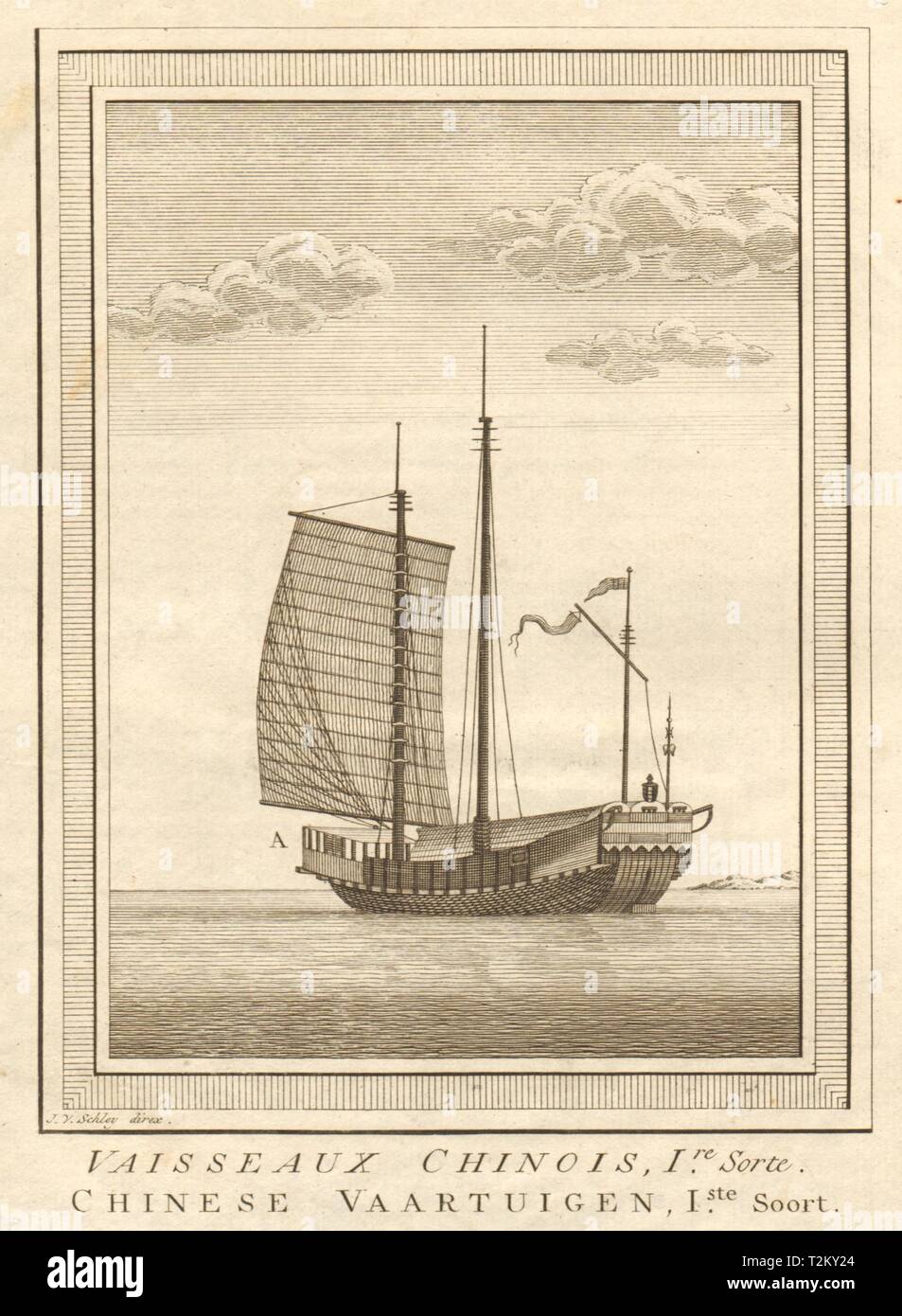"Vaisseaux Chinois, I. re Sorte'. China. Chinesische Dschunken Boote Schiffe. SCHLEY 1757 Stockfoto