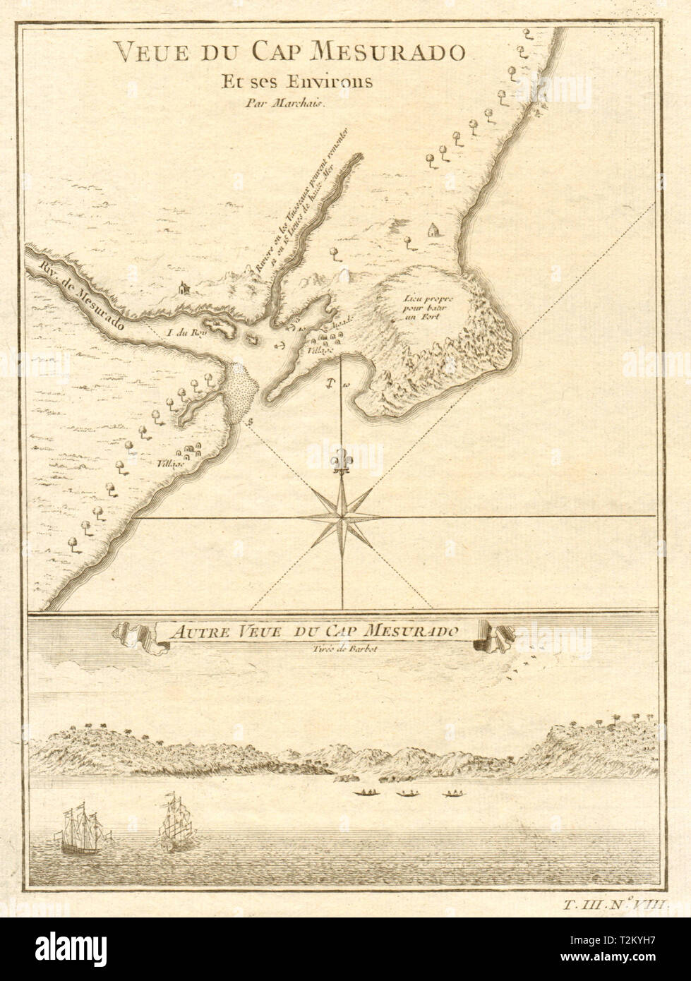 "Veue du Cap Mesurado… "Plan von Kap Mesurado, Monrovia, Liberia BELLIN 1747 Karte Stockfoto