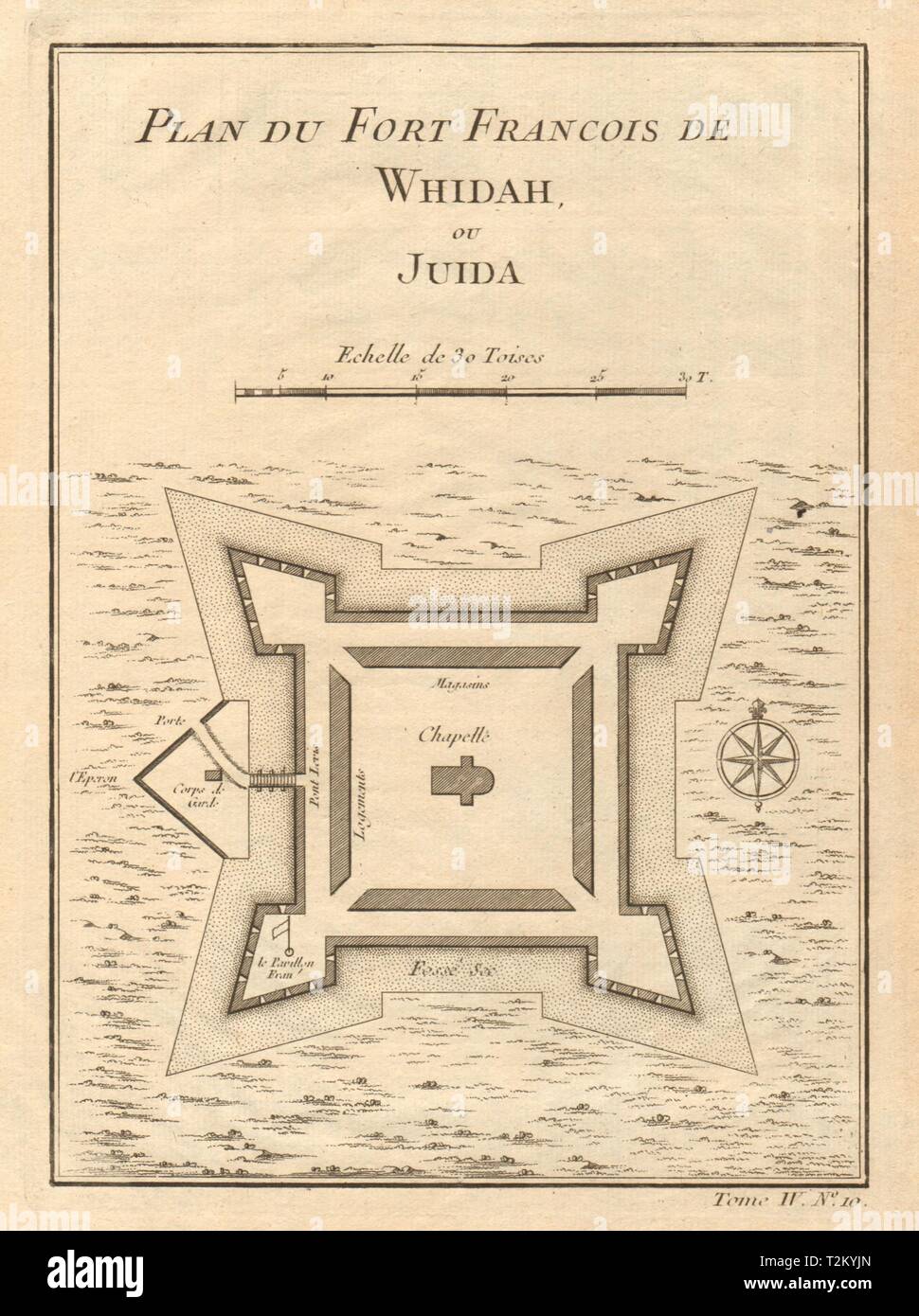 "Plan du Fort François de Whidah ou Juida'. Fort Ouidah, Benin. BELLIN Karte 1747 Stockfoto