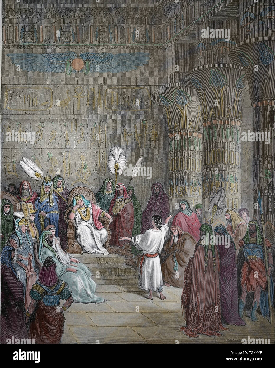 Joseph interpretiert Pharaos Traum. Die Bibel. Buch der Genesis. Kupferstich von Gustave Dore, 1866. Stockfoto