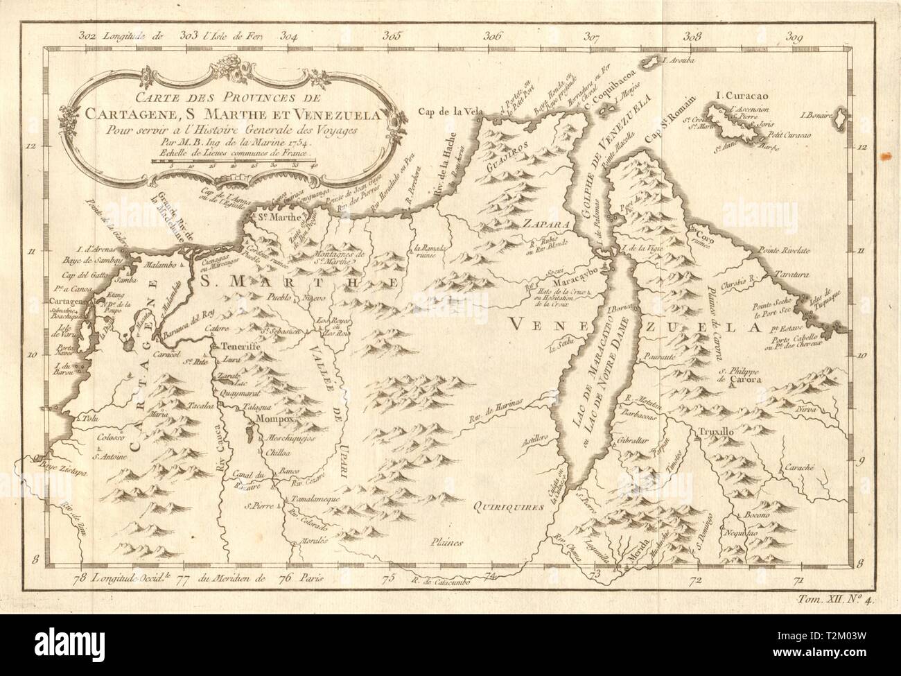 "Cartagène, Ste. Marthe et Venezuela". Kolumbien. Cartagena. BELLIN 1754 Karte Stockfoto