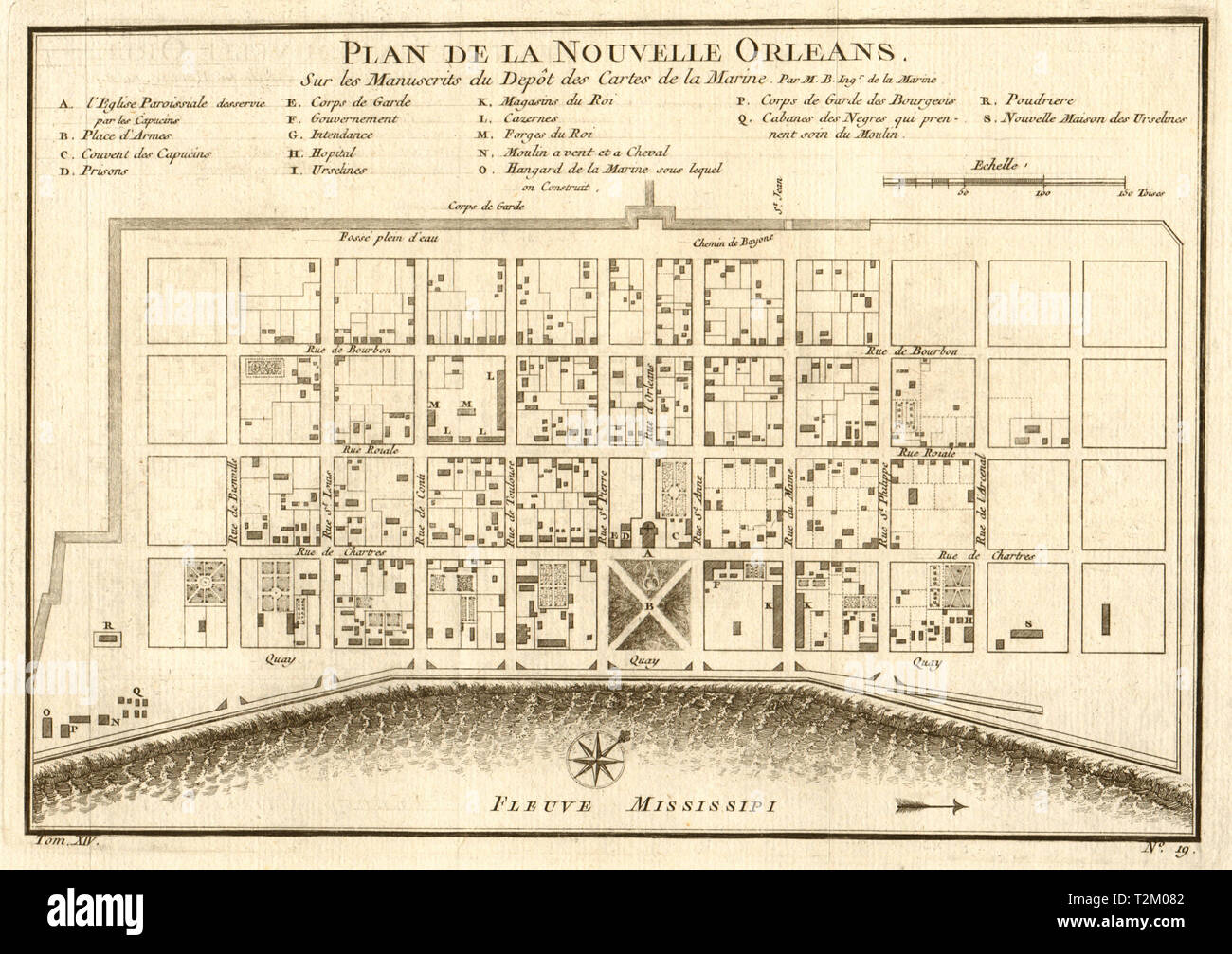 "Plan de la Nouvelle Orléans'. Plan der antiken Stadt New Orleans. BELLIN 1757 Karte Stockfoto