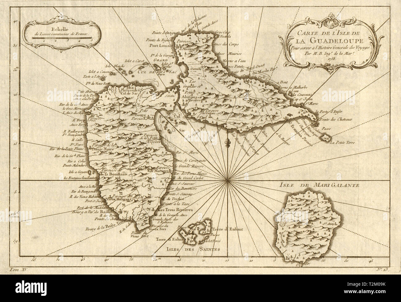 'Carte de l'Isle de la Guadeloupe', Marie-Galante & Saintes. BELLIN 1759 Karte Stockfoto