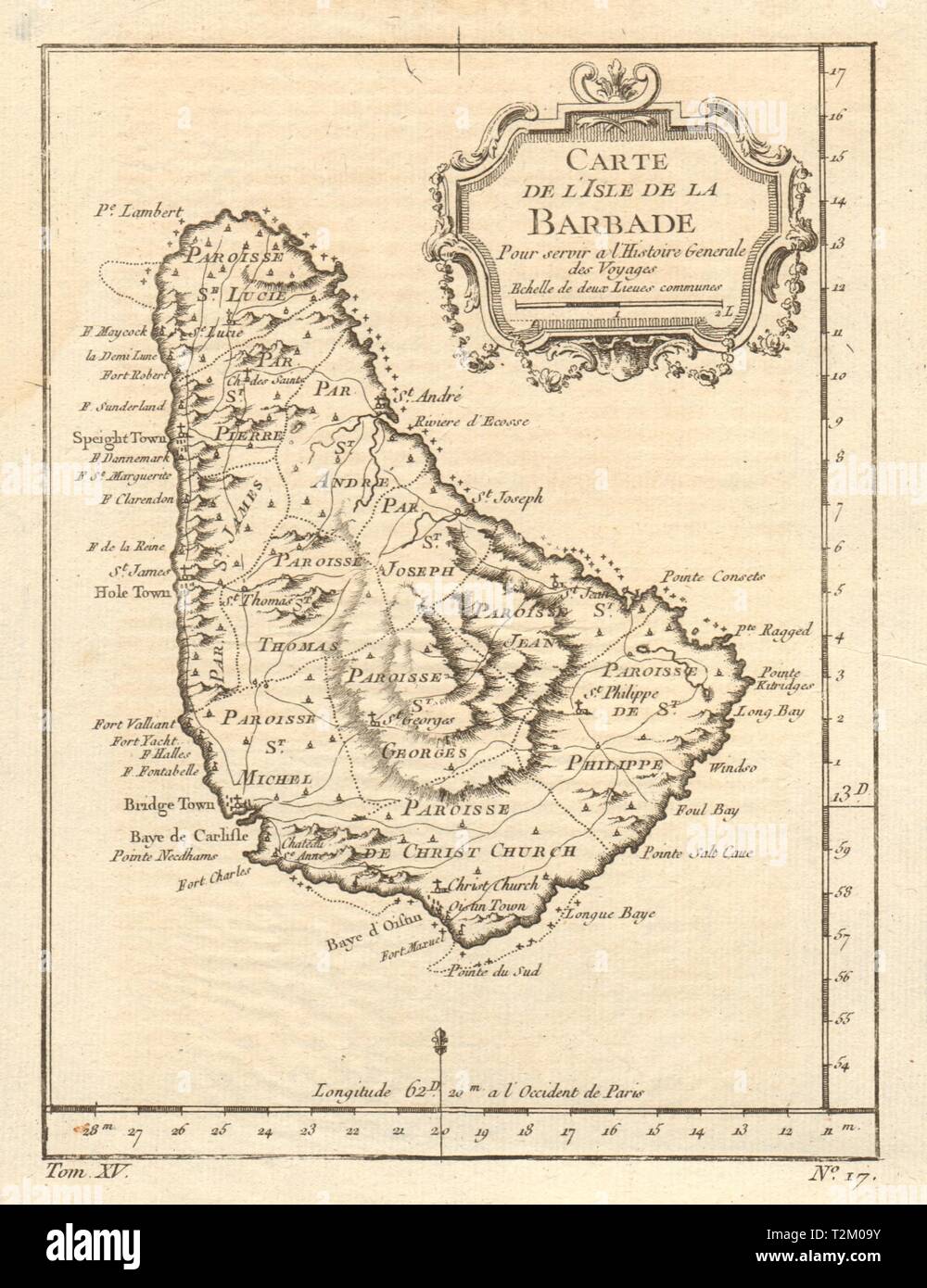 'Carte de l'Isle de la Barbade'. Barbados. West Indies. BELLIN 1759 alte Karte Stockfoto
