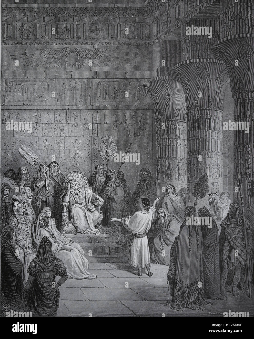 Joseph interpretiert Pharaos Traum. Die Bibel. Buch der Genesis. Kupferstich von Gustave Dore, 1866. Stockfoto