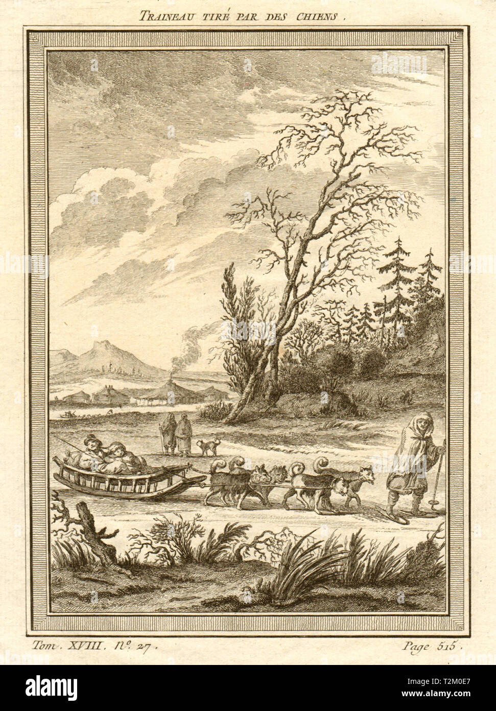 "Traineau tiré par les Chiens". Schlitten von Hunden gezogen, Sibirien, Russland 1768 Stockfoto
