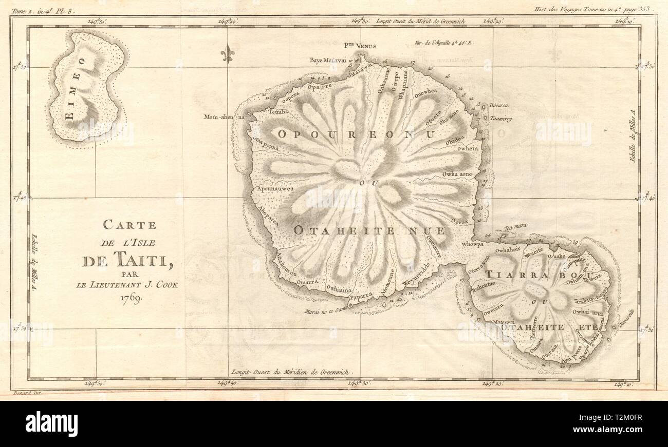 'Carte de l'Isle de Taiti". Insel Tahiti. Koch/BENARD 1789 alte Karte Stockfoto
