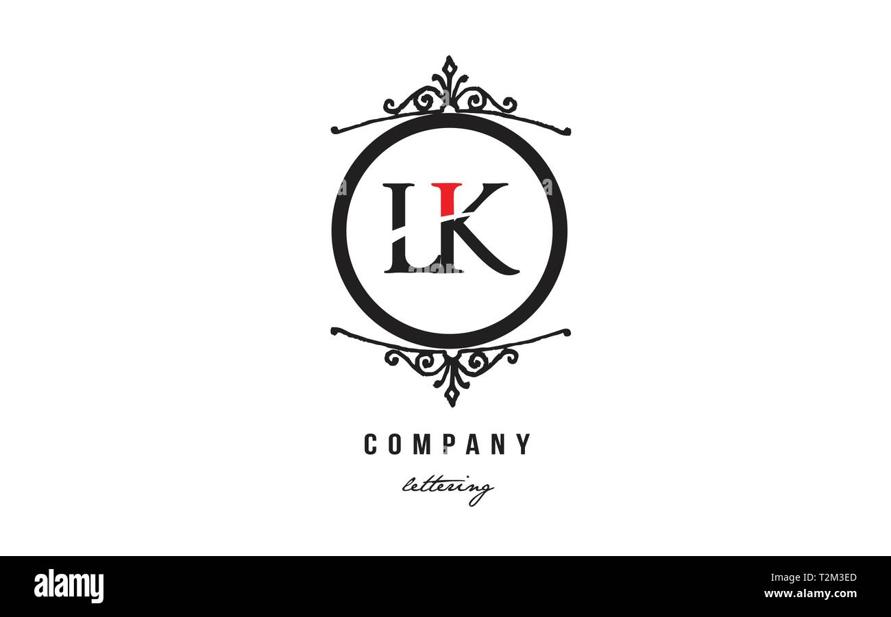 Design von Buchstaben logo Kombination LK L K mit rot schwarz weiß Farbe und dekorativen Kreis Monogramm, das als Logo taugt, für eine Firma oder busine Stock Vektor