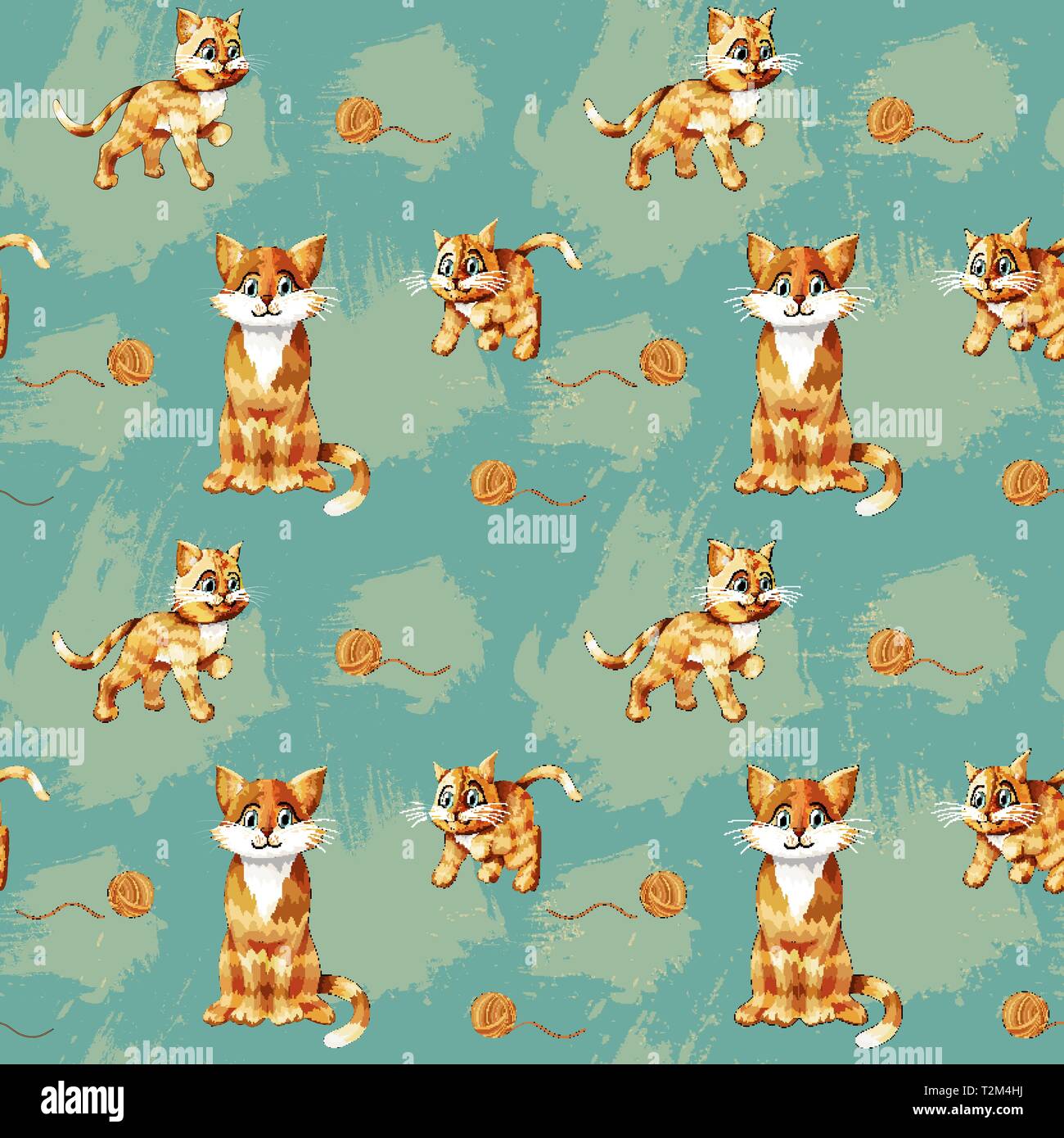 Vektor nahtlose Muster von Cartoon Ingwer Katzen auf farbigen Hintergrund. Kann Ornament für den Druck auf Textilien oder Geschenkpapier und Hintergrundbilder verwenden Stock Vektor