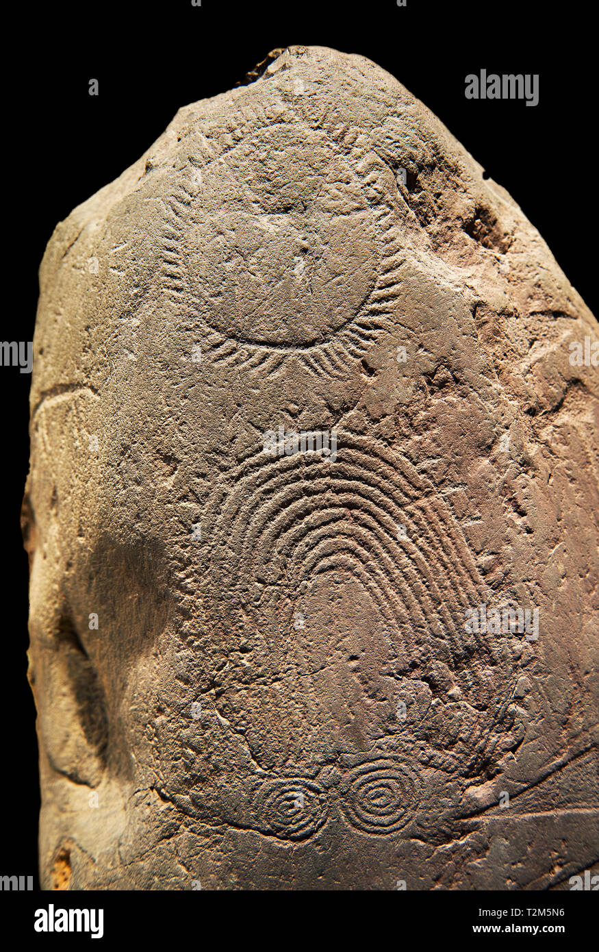 Prähistorische Petroglyphen, Felszeichnungen, der geometrische Muster, die von der prähistorischen Camuni Leute geschnitzt, Museum der Vorgeschichte im Val Camonica, Italien Stockfoto
