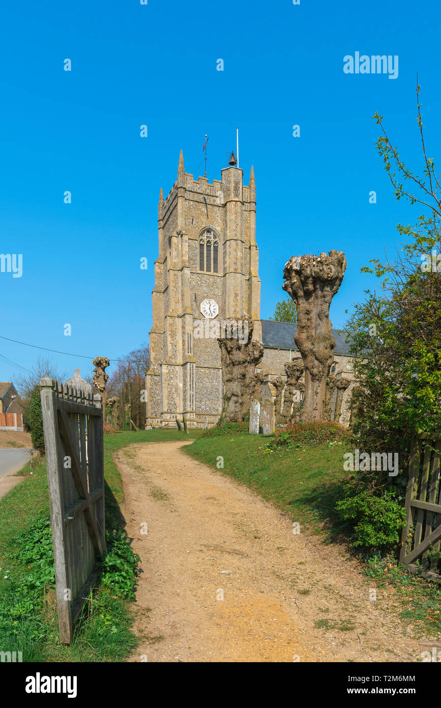 Monks Eleigh Kirche Suffolk, Blick auf die Kirche St. Peter in Suffolk Dorf Monks Eleigh, Grieskirchen Bezirk, Suffolk, England, UK. Stockfoto