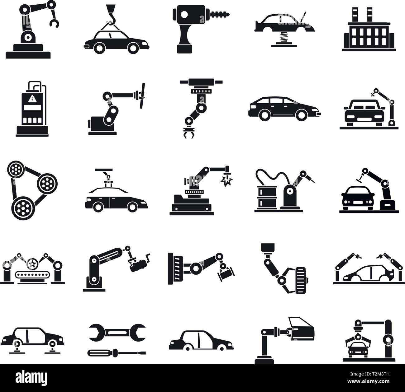 Auto Fabrik Symbole gesetzt, einfachen Stil Stock Vektor