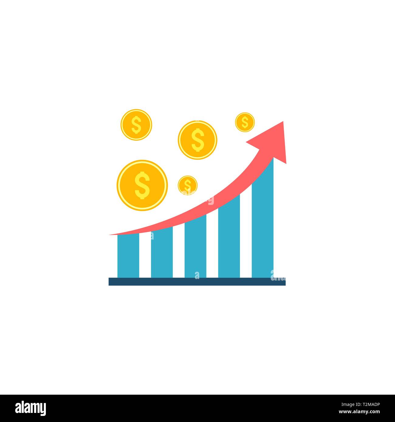 Statistik Chart mit Münzen. Statistik Tabelle mit Dollar Münzen Vektor Flachbild Symbol isoliert auf weißem Hintergrund Stock Vektor
