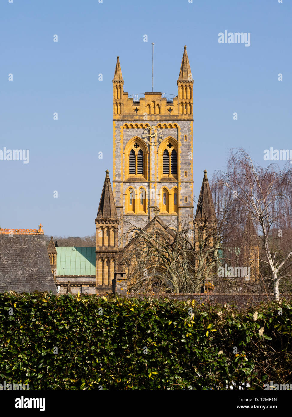 Glockenturm von St. Maria Kirche in Buckfast Abbey, Devon, Großbritannien Stockfoto