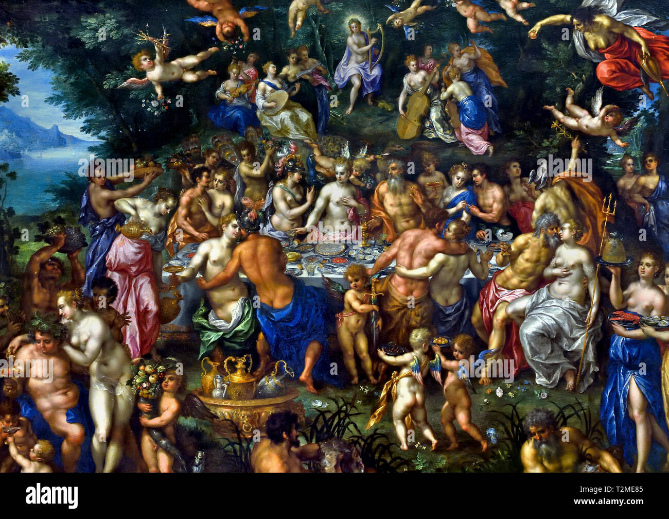 Die Hochzeit von Thetis und Peleus oder das Fest der Götter (Metamorphosen von Der lateinische Dichter Ovid 1. Jahrhundert n. Chr.) von Hendrick De Clerck 1570-1629, belgischen, Belgien, Flämische. Stockfoto